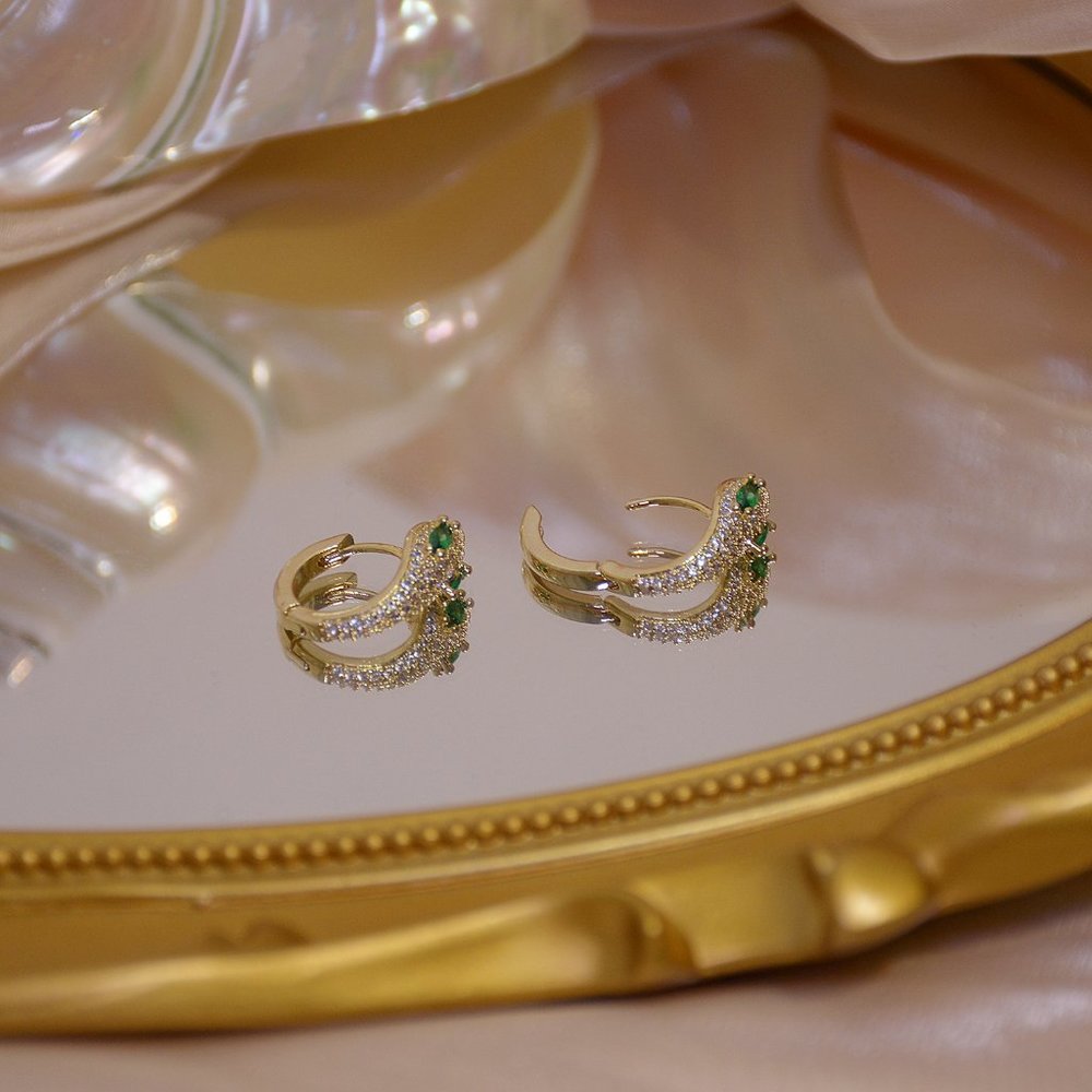 NEW 14K Gold Plated Emerald Snake Hoop Earrings - Picture 7 of 10
